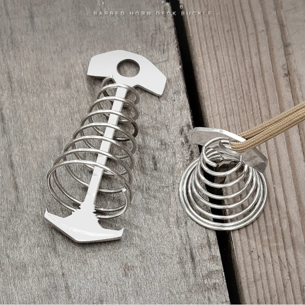 Tent Pegs Rope Buckle Adjustable Plank Floor Spring Fishbone Anchor
