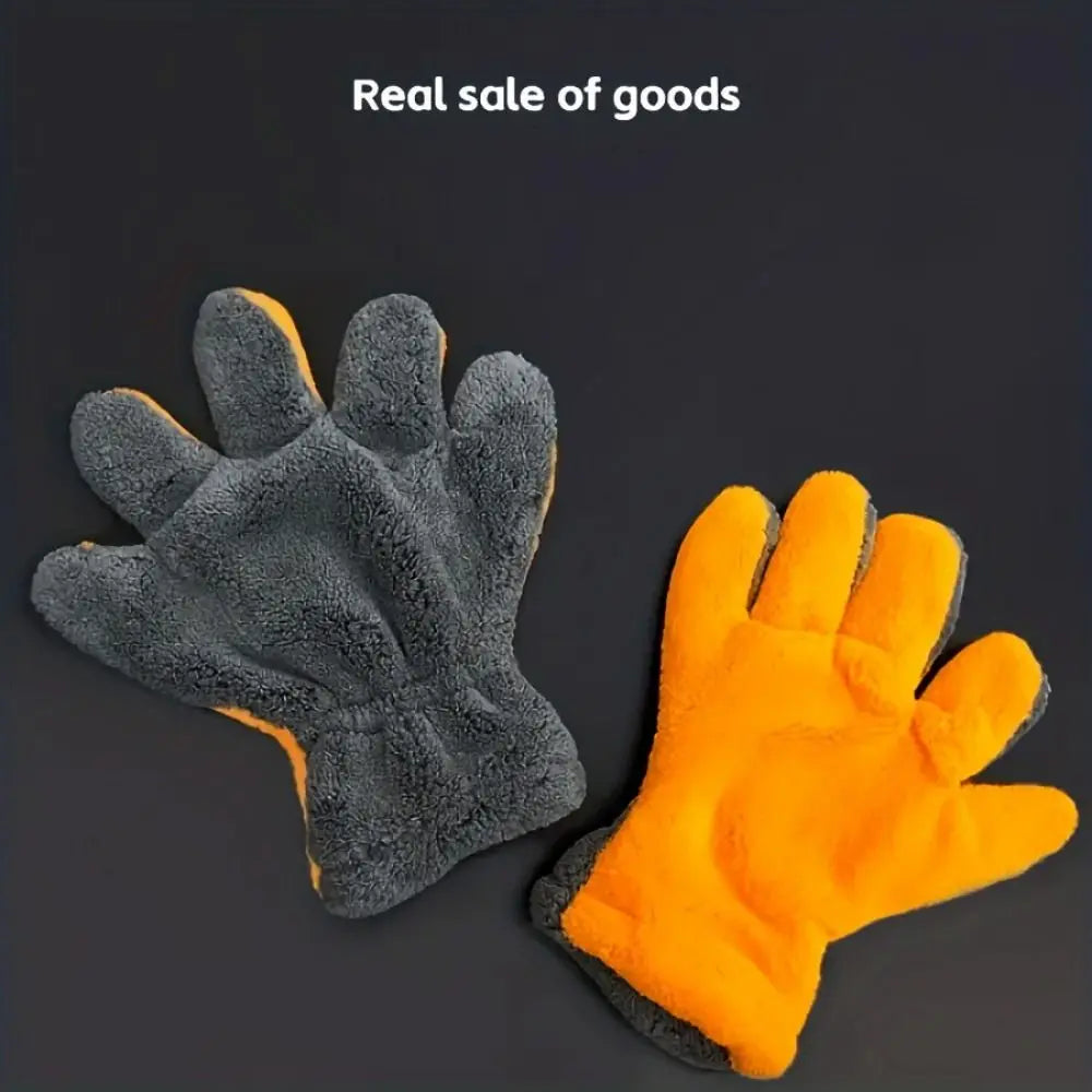 2Pcs High Absorbency Double-sided Five Finger Gloves Nonscratch Thickened Car Wash Mitts Multi-function Durable Zpaxo