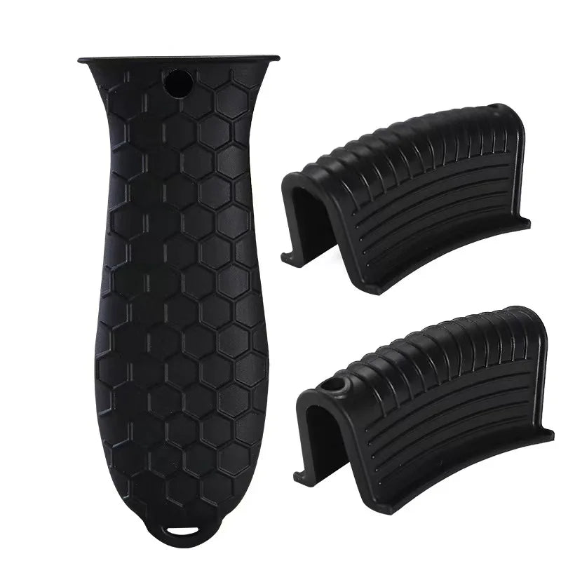 Silicone Heat-resistant Handle Covers Cast Iron Pot Holders Skillet Zpaxo 3pcs Black