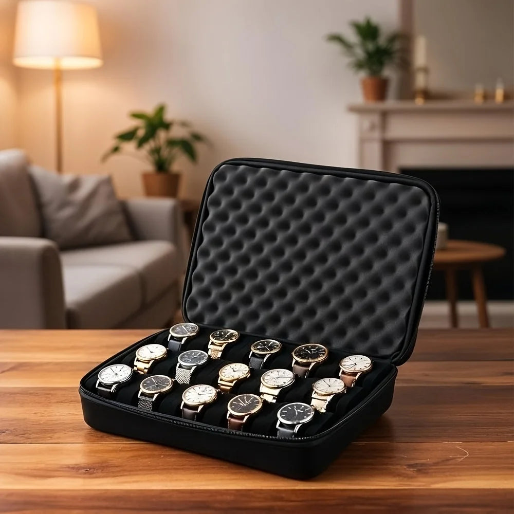 15 Slots Hard Watch Travel Case Portable Nylon Zipper Storage