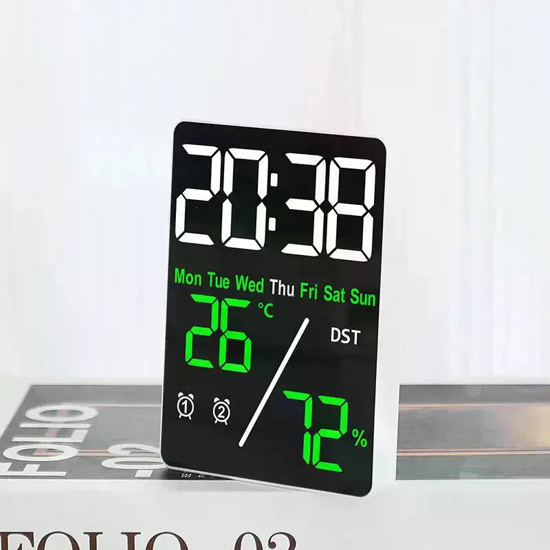 Digital Alarm Clock TEMP Humidity Date Week Disply 2 Alarm Snooze Electronic Table Clock 3-level Brightness 12/24H DST LED Clock Zpaxo