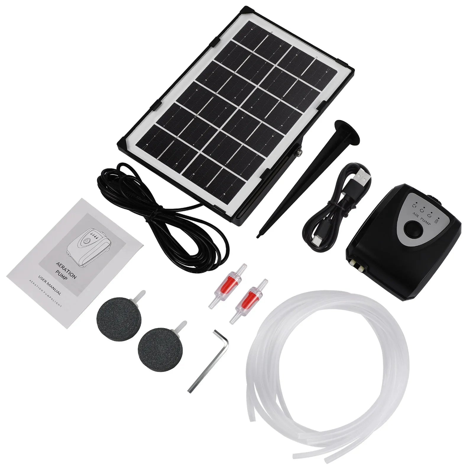 Aquarium Portable Air Pump Pond Aeration System Solar Aerator Powered