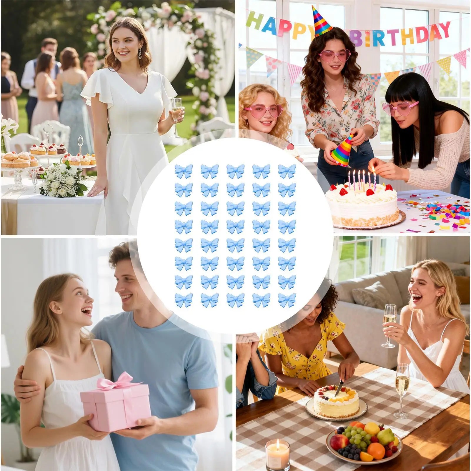 Bow Cake Toppers 40-Piece Cute Bowknot Cupcake Party Decors Birthday
