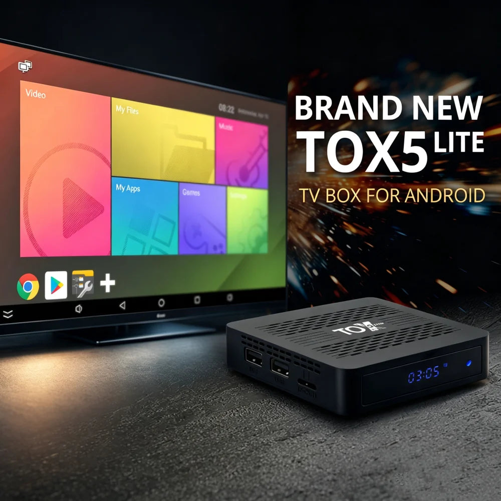 TOX5 Lite Android14 TV Box Amlogic S905X5M 32GB ROM BT AV1 1000M LAN Zpaxo