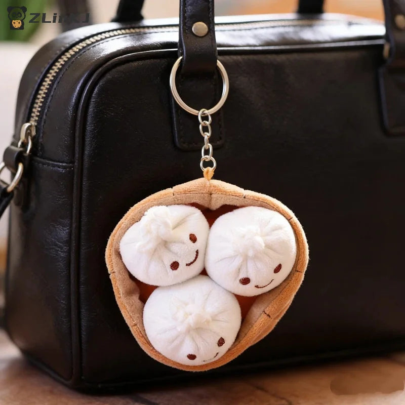 ▶1Pcs Kawaii Xiaolongbao Soft Plush Keychain Cartoon Simulation Food Pendant Chinese Little Bun Keyring Birthday Gift Zpaxo