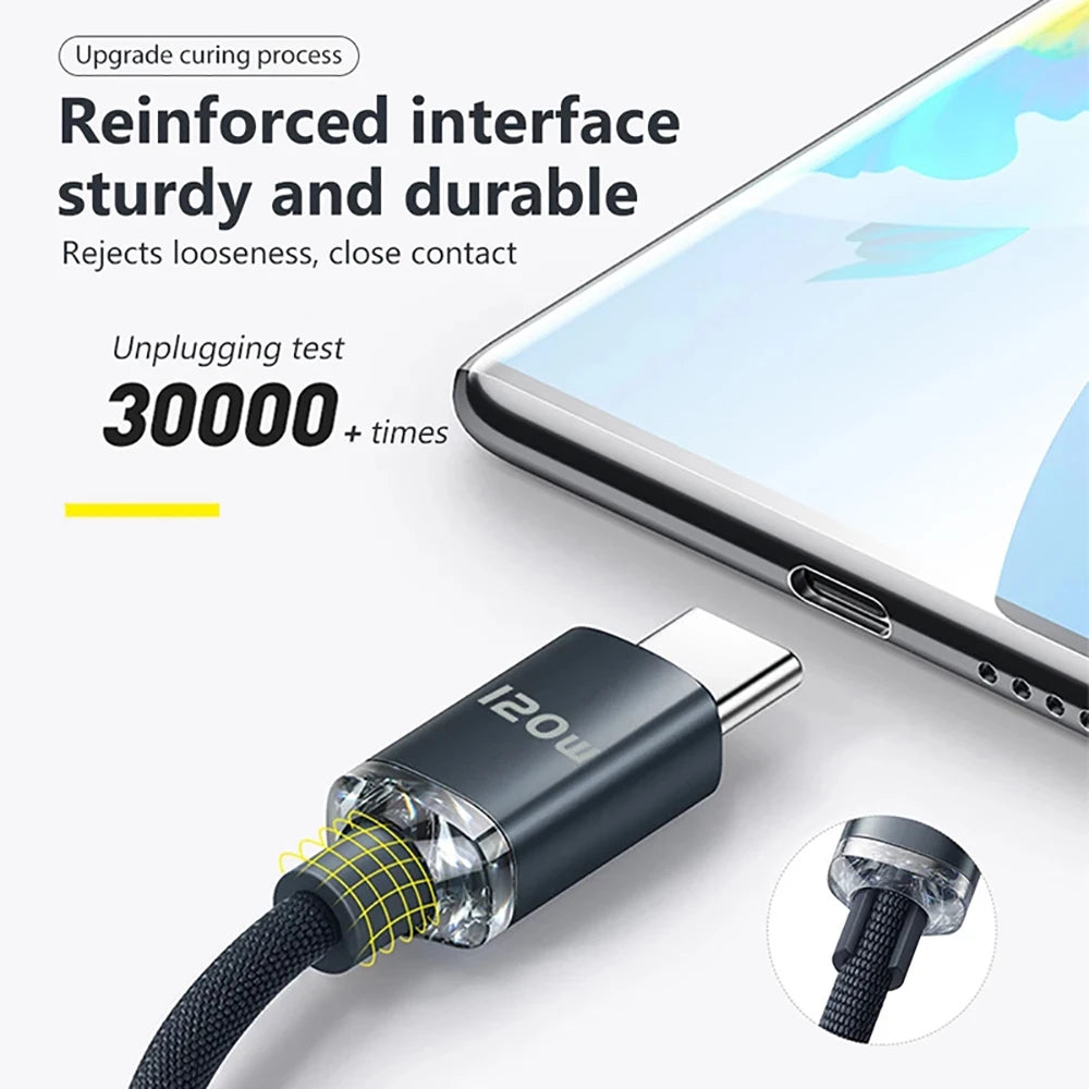 120W 7A Type C to Type C Cable For Iphone 16 Xiaomi Oneplus Mobile Phone Fast Charge USB C Cable Type C Quick Data Charger Cords Zpaxo