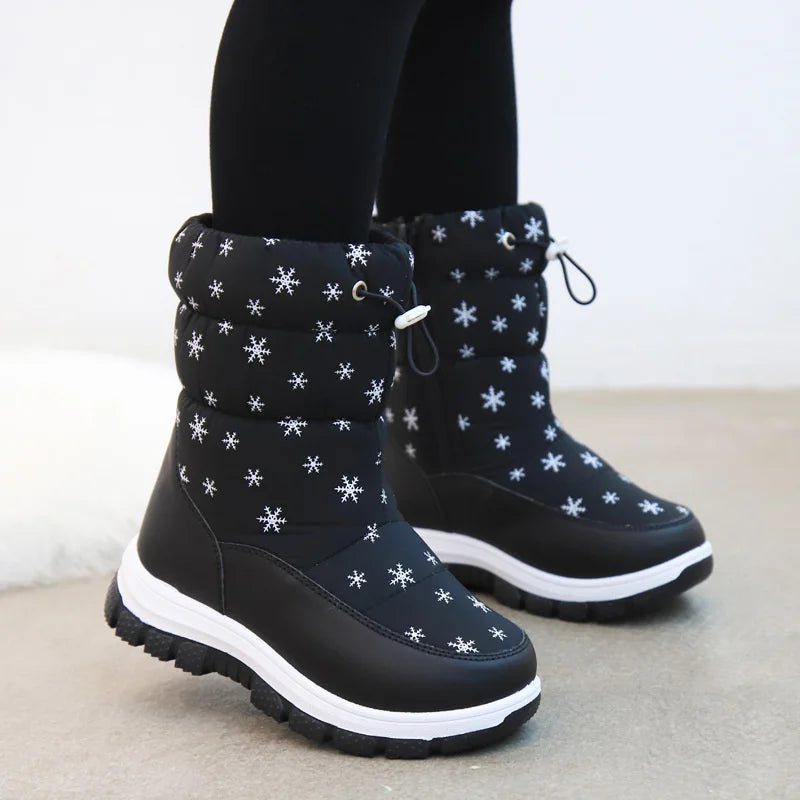 Winter Children Girls Snowflake Snow Boots Warm Plush Thick-soled Zpaxo