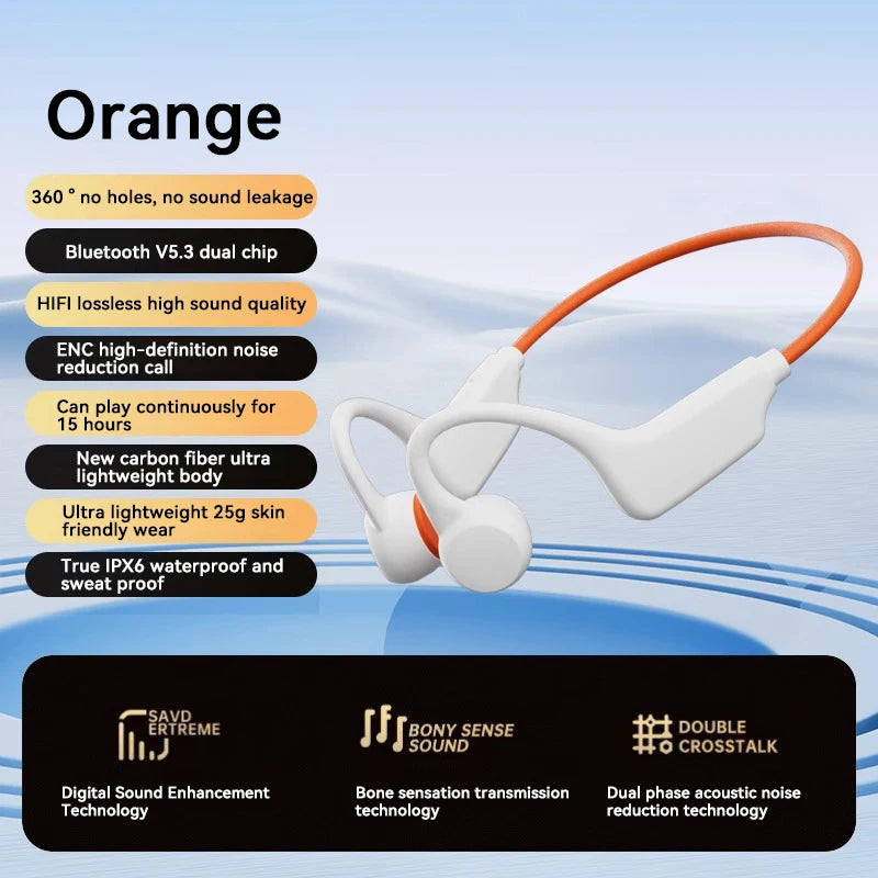 Bone Conduction Headset IPX8 MP3 32GB Bluetooth 5 3 Wireless Swimming Zpaxo orange