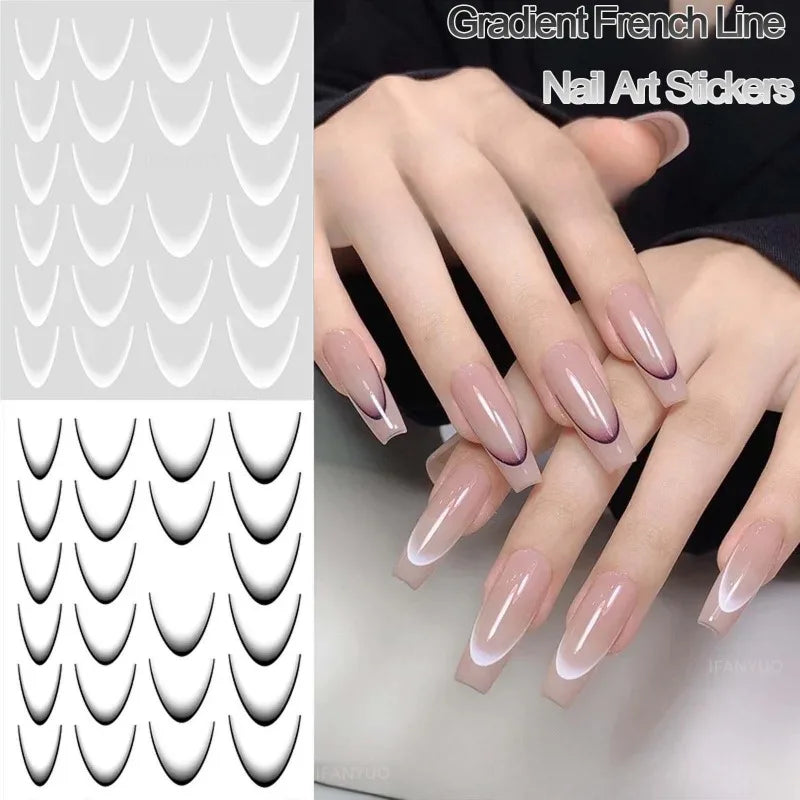 Gradient French Line Nail Art Stickers Self-adhesive Decals Design Zpaxo
