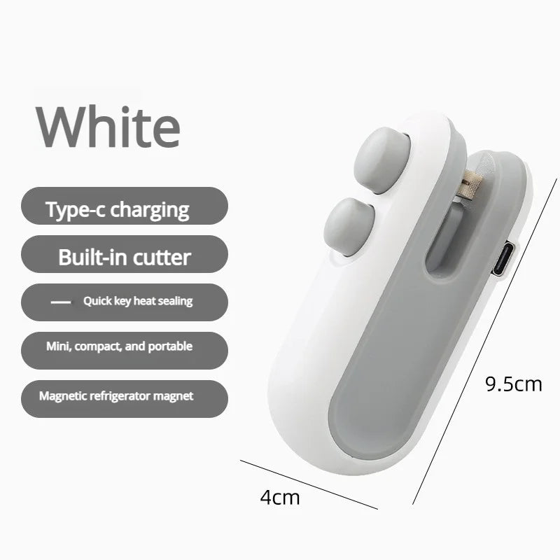 Mini Handheld Heat Bag Sealer – Portable Clip-On Food Sealer Handheld Bag Sealer Zpaxo WHITE