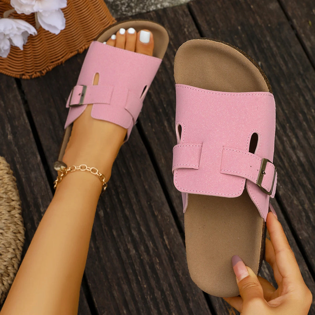 Women Slippers Summer Fashion Slippers Open Toe Buckle Cork Sole Slides Women Casual Sandals Beach Indoor Outdoor Shoes Ladies Zpaxo