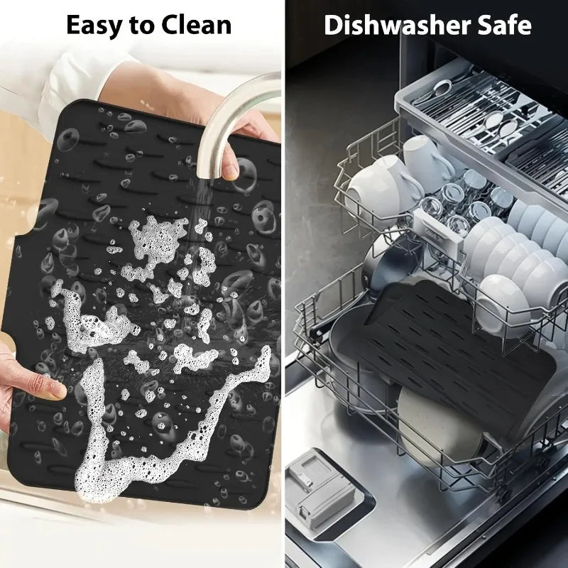 Non-slip Silicone Kitchen Drain Mat Built-in Drainage Design
