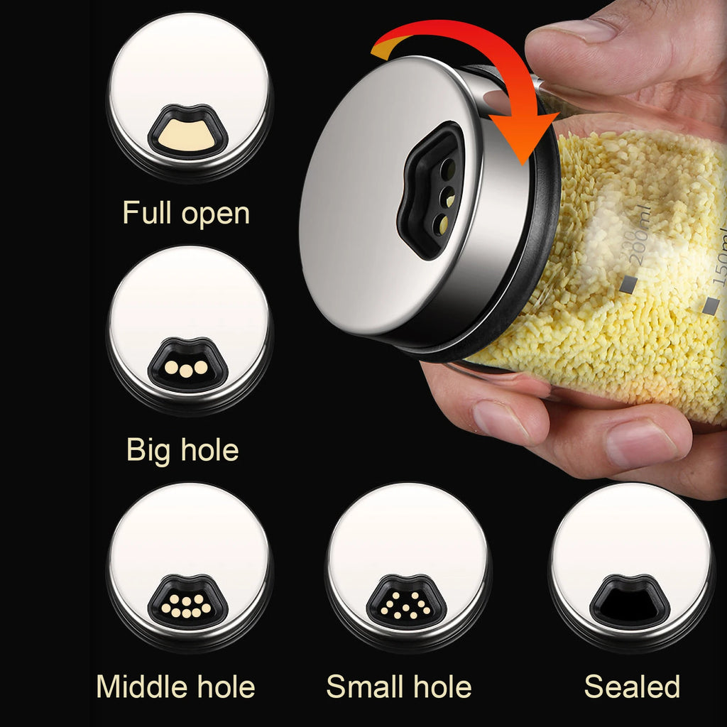 150mL 200mL 300mL Glass Seasoning Jar Spice Jars Kitchen Chili Pepper Powder Sprinkling Jar Barbecue Salt Shaker Container Zpaxo