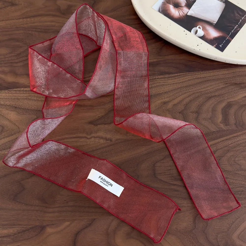 Decorative Solid Color Silk Scarf Y2K Thin Ribbon Headbands Long Skinny Scarf Summer Zpaxo