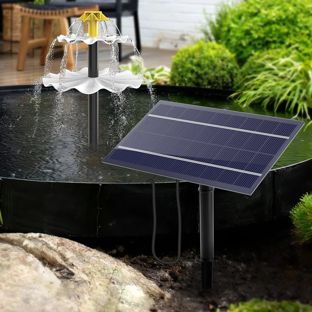 3 Tiered Water Fountain Solar Panel Birdbath Yard Patio Deck