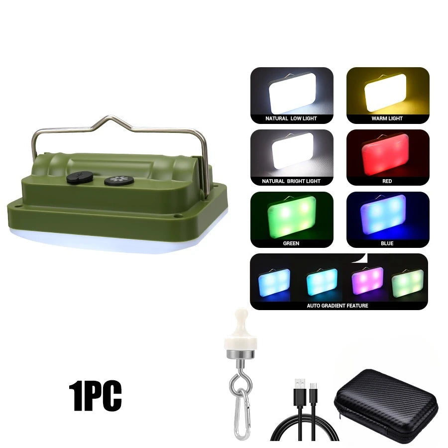 RGB LED Camping Lantern – 7-Mode Rechargeable Tent Light Camping Lantern Zpaxo Green Set A