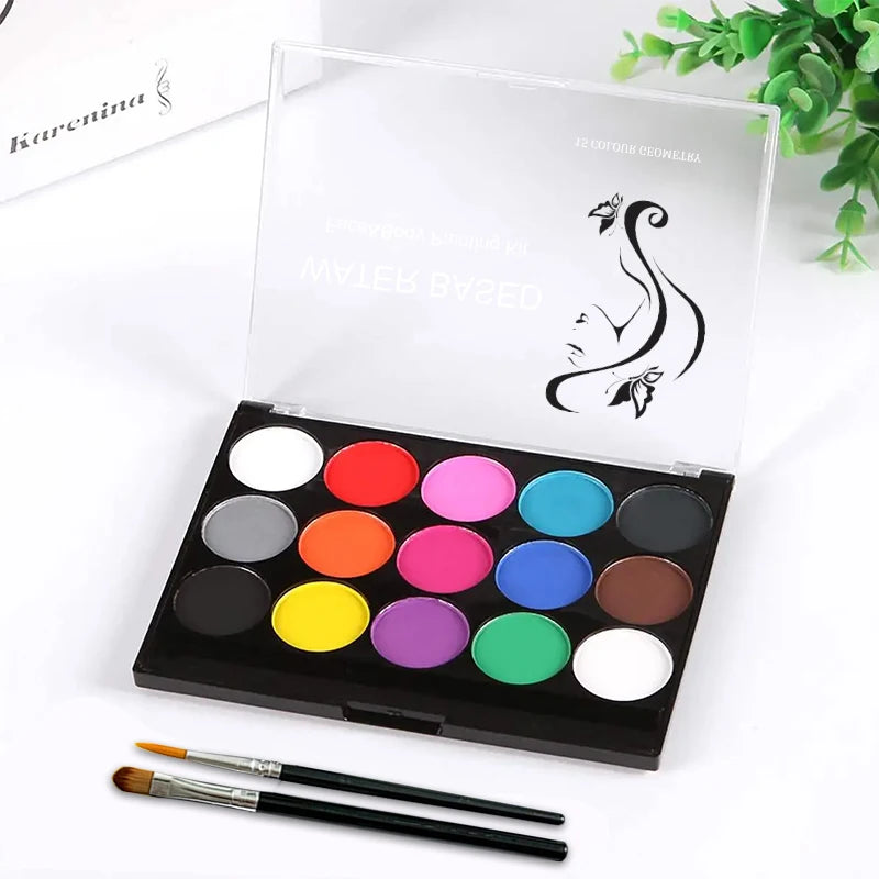 Water-Soluble 15 colors Face Body Paint Palette,Long-Lasting & Non-Toxic Face & Body Painting For Halloween Makeup Face Painting Zpaxo