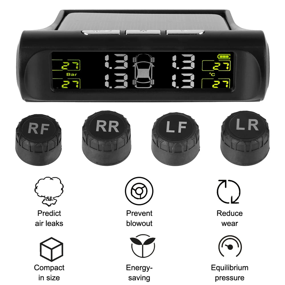 Universal Car Tire Pressure Monitoring System USB / Solar TPMS Tyre Temperature Monitor 0-6Bar Auto Security Alarm Systems Zpaxo