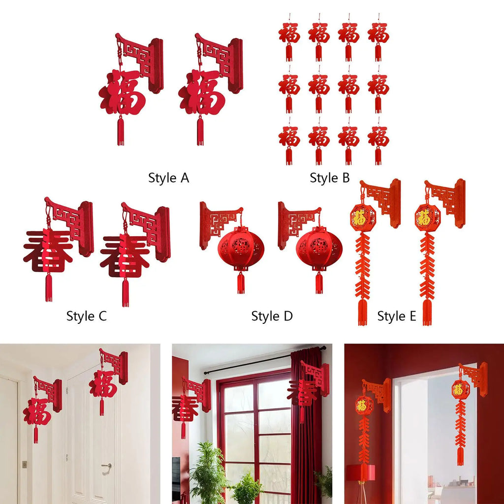 2x Chinese New Year Hanging Decorations, 2024 Chinese Fu Characters, Home Spring Festival Decor for Bedroom, Spring Festival Zpaxo