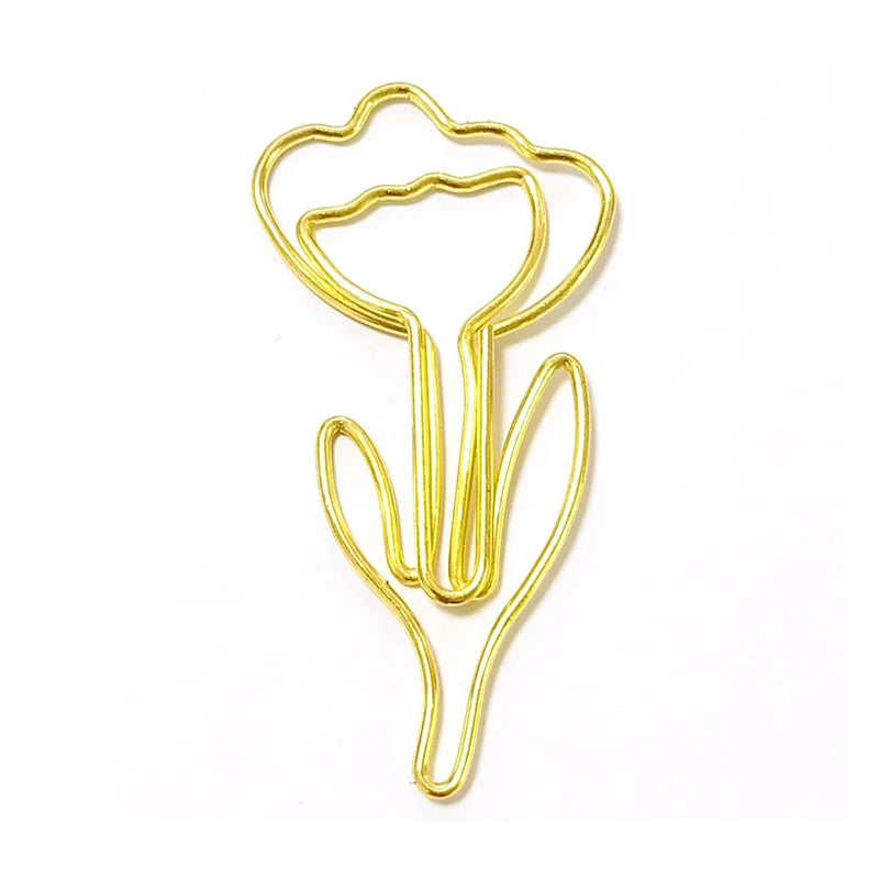 10PCS/Set Colored Paper Clip Office Stationery Metal Bookmark Holder Stationery Paper Clips Colored Flower Shaped Paper Clip Zpaxo Gold
