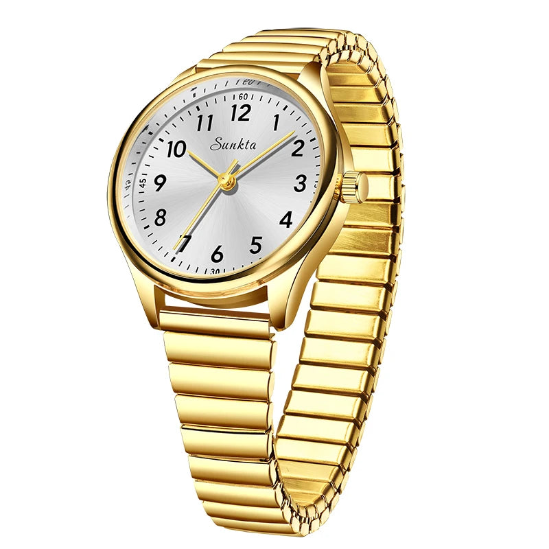 SUNKTA new fashion luxury women's quartz watches elegant leather Watches for Women waterproof simple ladies watches reloj+BOX Zpaxo Gold white