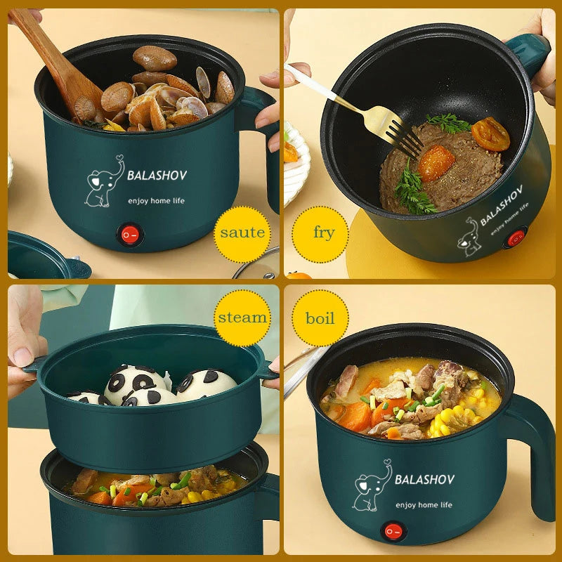 Mini Electric Cooker Non-Stick 1-2 Person Single/Dual Hot Pot Steamer Multifunctional Home Kitchen Appliance Zpaxo Single Layer EU