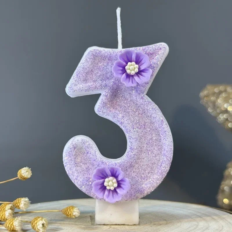 3D Purple Flower Number Cake Candles | Birthday Party Decor Number Cake Candles Zpaxo 3