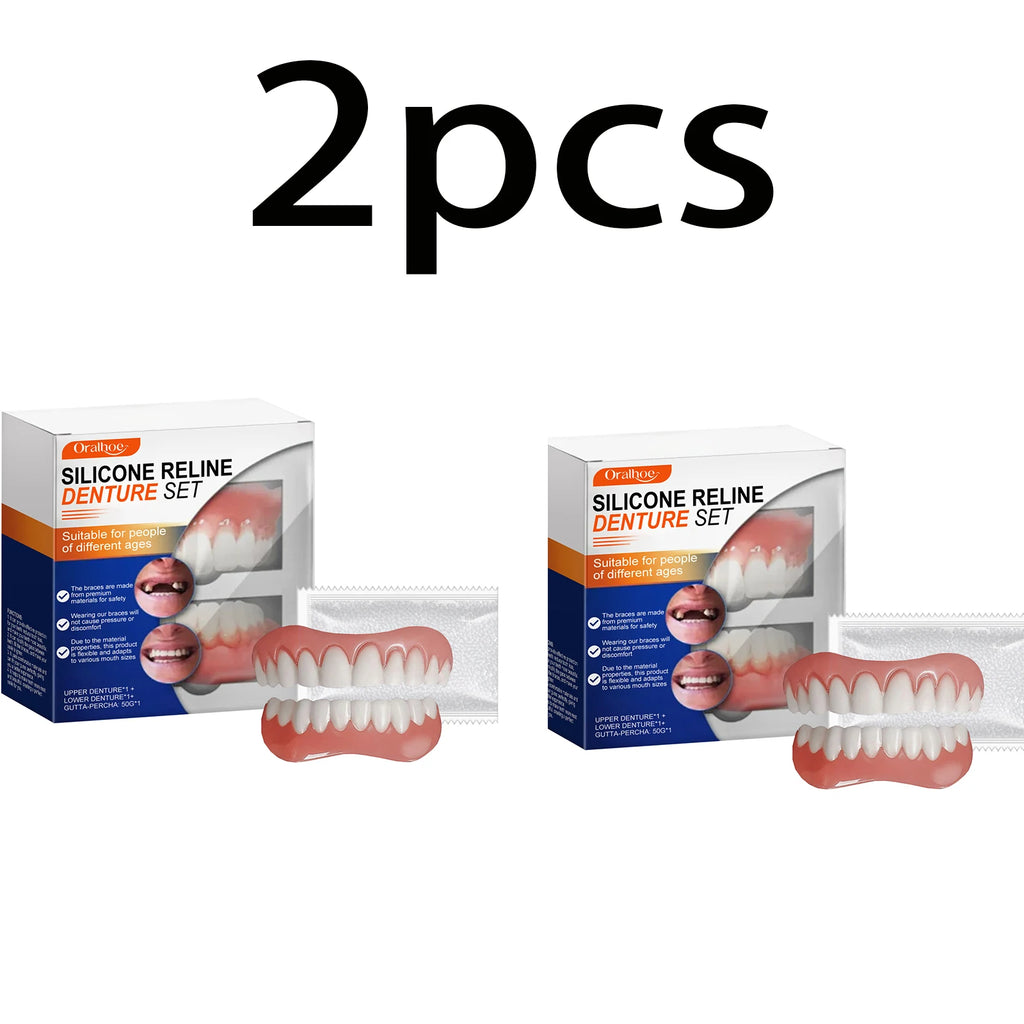 Silicone Denture Set Temporary Orthodontic Simulation Dental Braces Retainer Fake Tooth Straightener Alignment Oral Hygiene Care Zpaxo 2set boxed