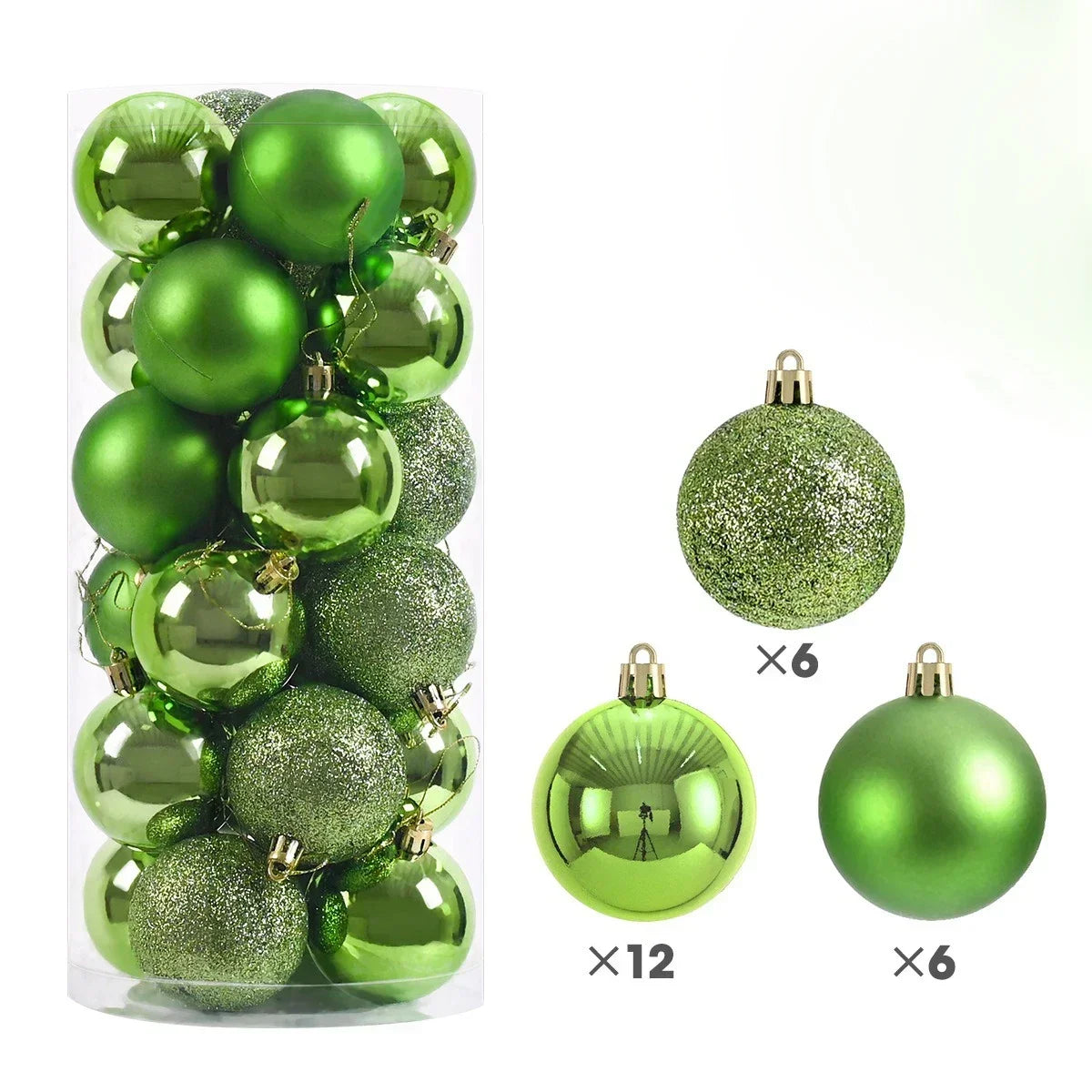 24-Pack Christmas Ball Ornaments – 3cm 4cm 6cm Tree Baubles Christmas Ornaments Zpaxo Light Green 4CM
