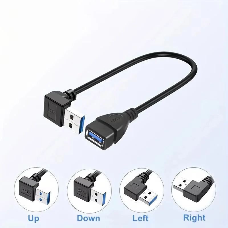 USB 3.0 Male To Female Adapter Cable Right/Left/Up/Down Angle 90 Degree Extension Cable USB Cables Extension Cord For Laptops PC Zpaxo