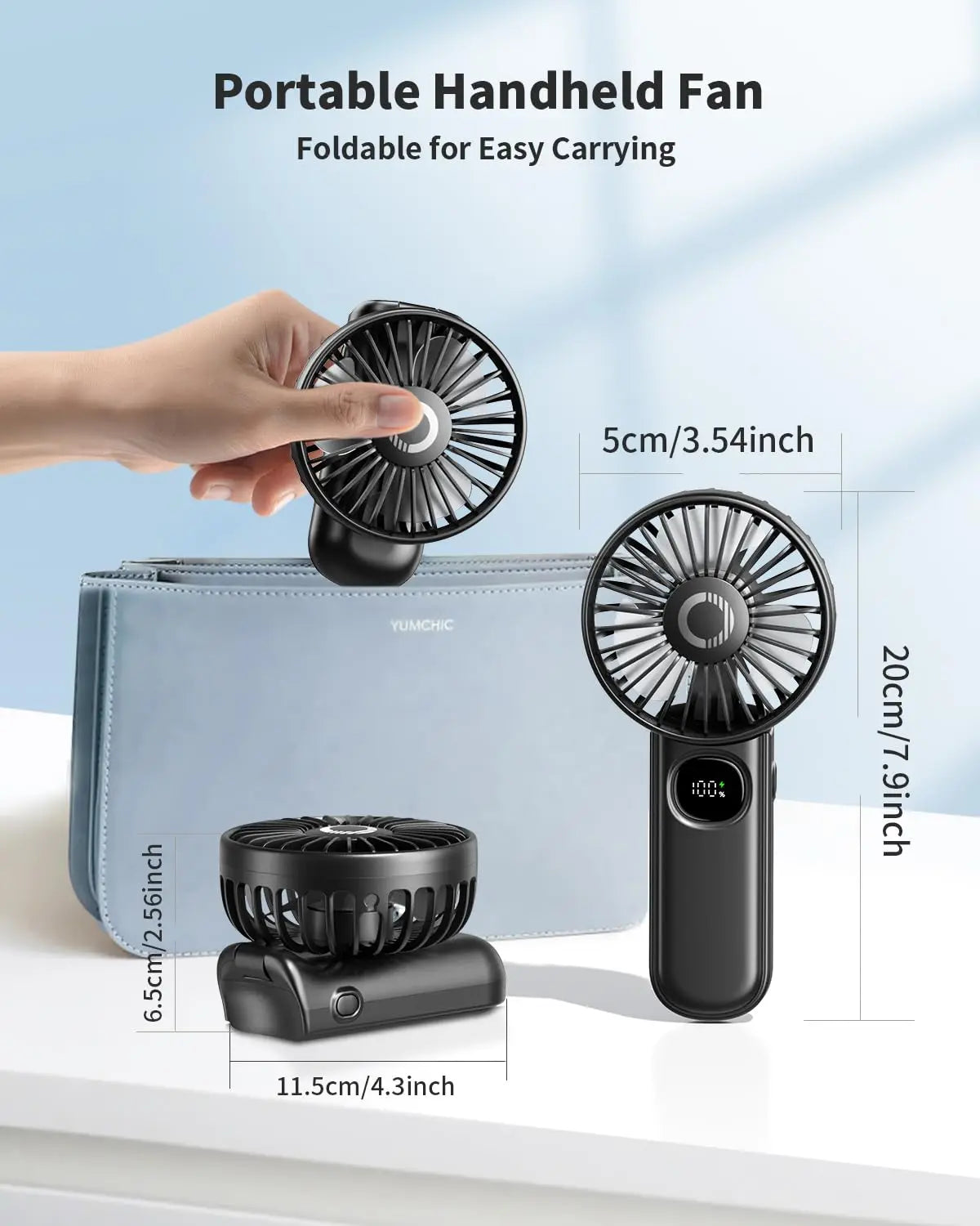 Handheld 1 Fan 5 Speed Adjustable Foldable Portable LED Display