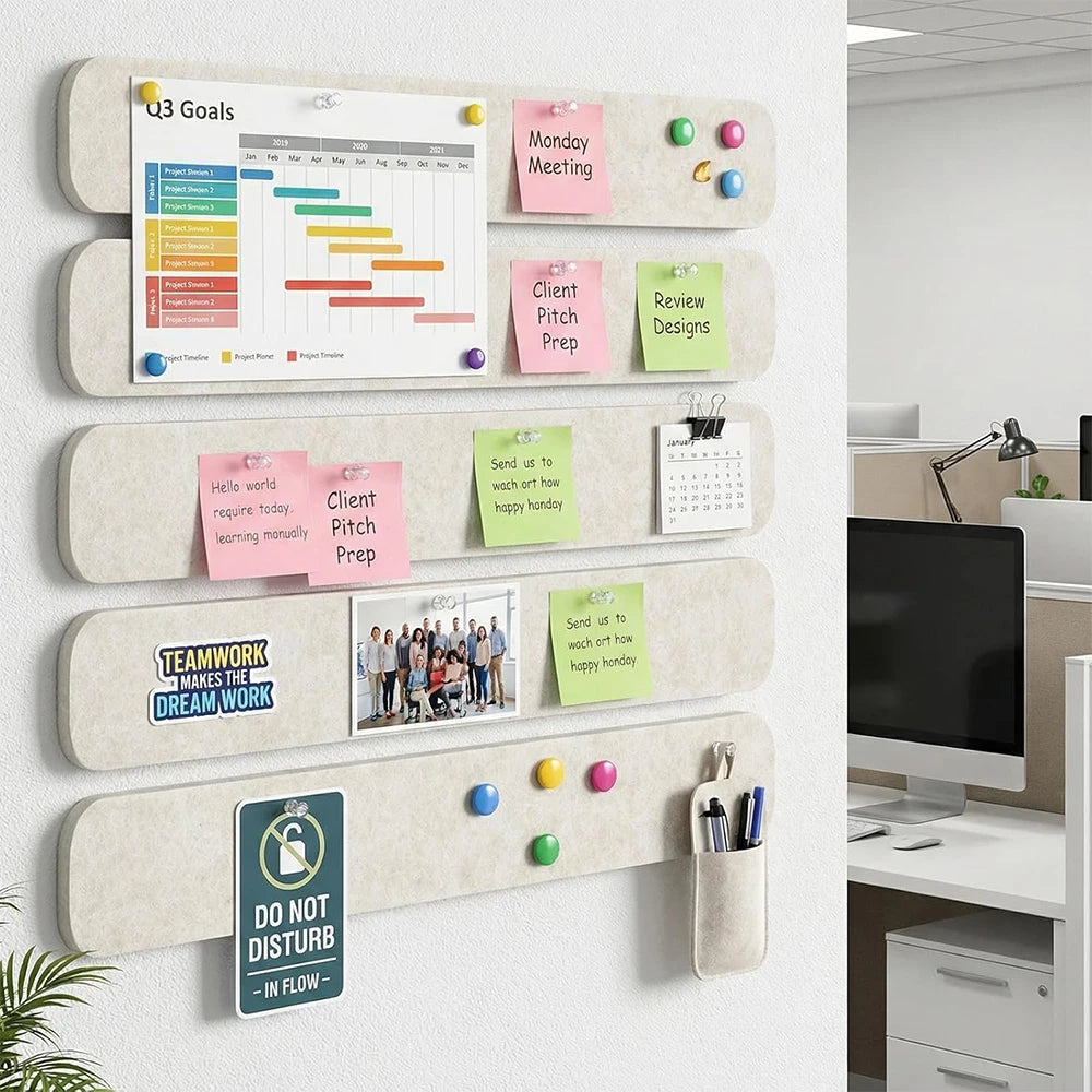 5Pcs Cork Board Bulletin Board Strips with Pushpin Self-Adhesive Felt Pin Boards for Home Office Wall Decor Zpaxo