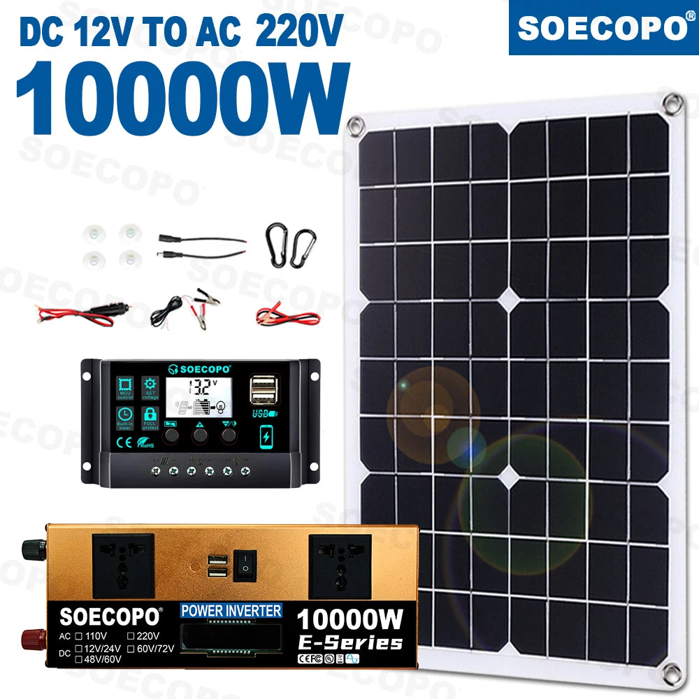 10000W Solar 500W Panel 100A MPPT Controller DC Cable 12V 24V 220V