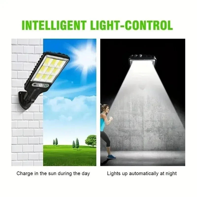 COB Solar Wall Light – Motion Sensor, 3 Modes, Waterproof