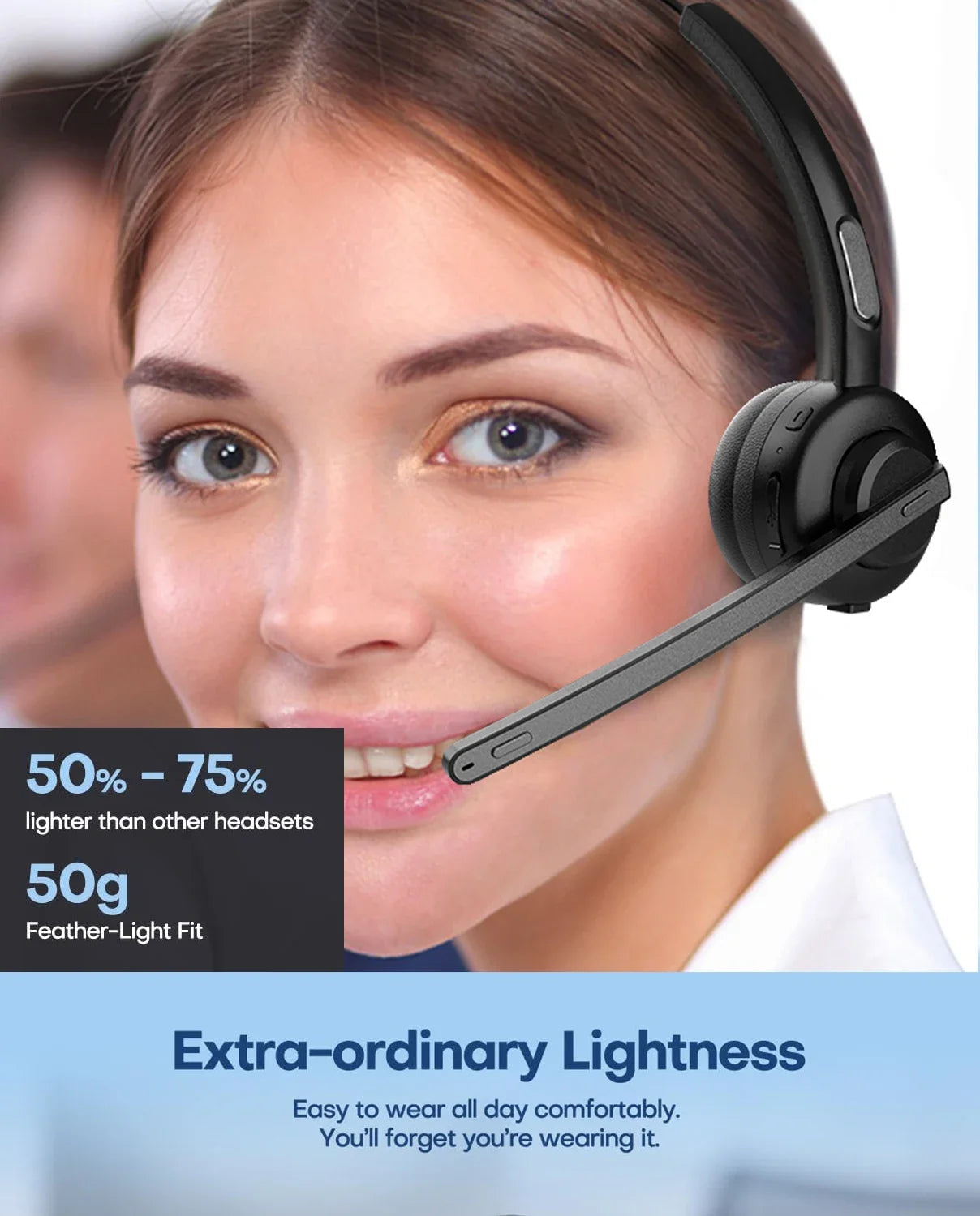 Bluetooth Wireless Headset Microphone Noise Cancelling Single Ear