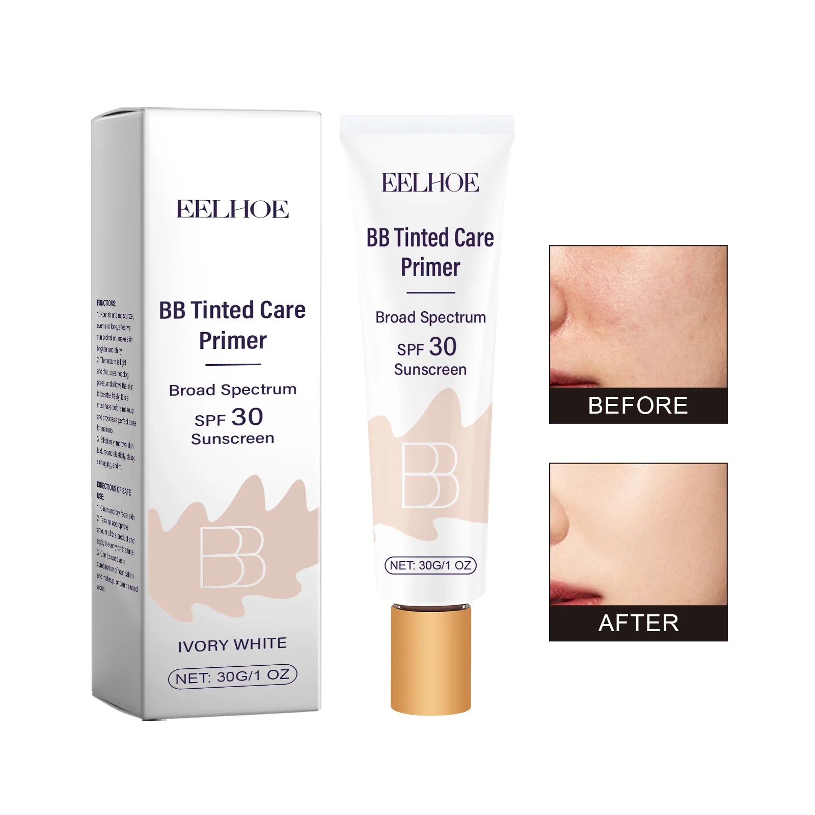 Eelhoe BB Cream SPF 30+ Tinted Moisturizer – All Skin Types BB Cream Zpaxo Ivory