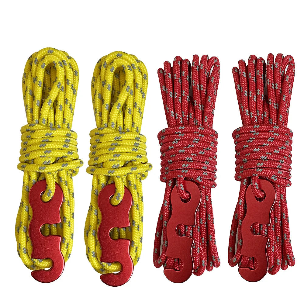 4-Set Reflective Tent Ropes & Quick-Adjust Buckles | Camping