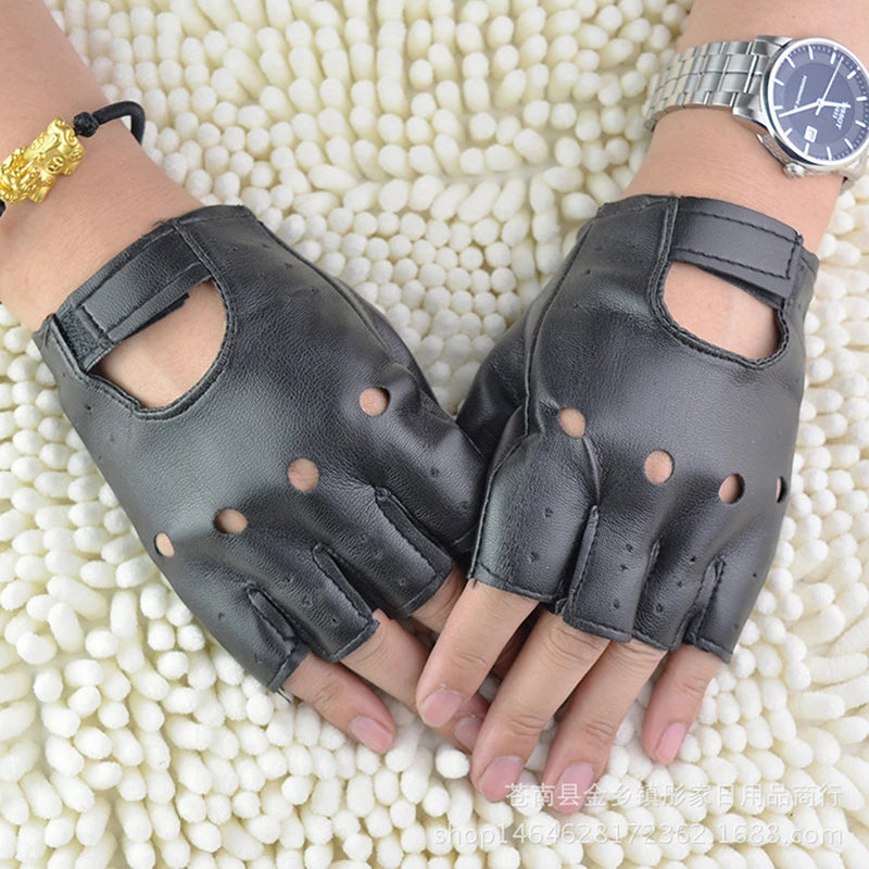 Leather Gloves Black Fingerless Driving Fashion Men Women Half Finger Gloves New Zpaxo