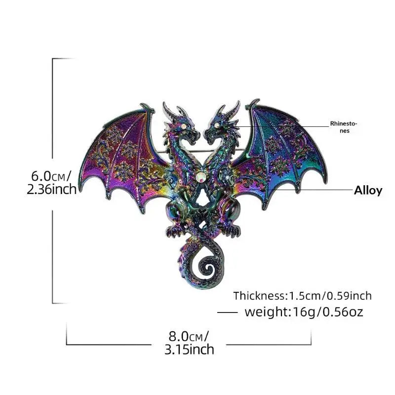 Anti-oxidation Metal Double Headed Dragon Brooch Unisex Animal Pin Zpaxo