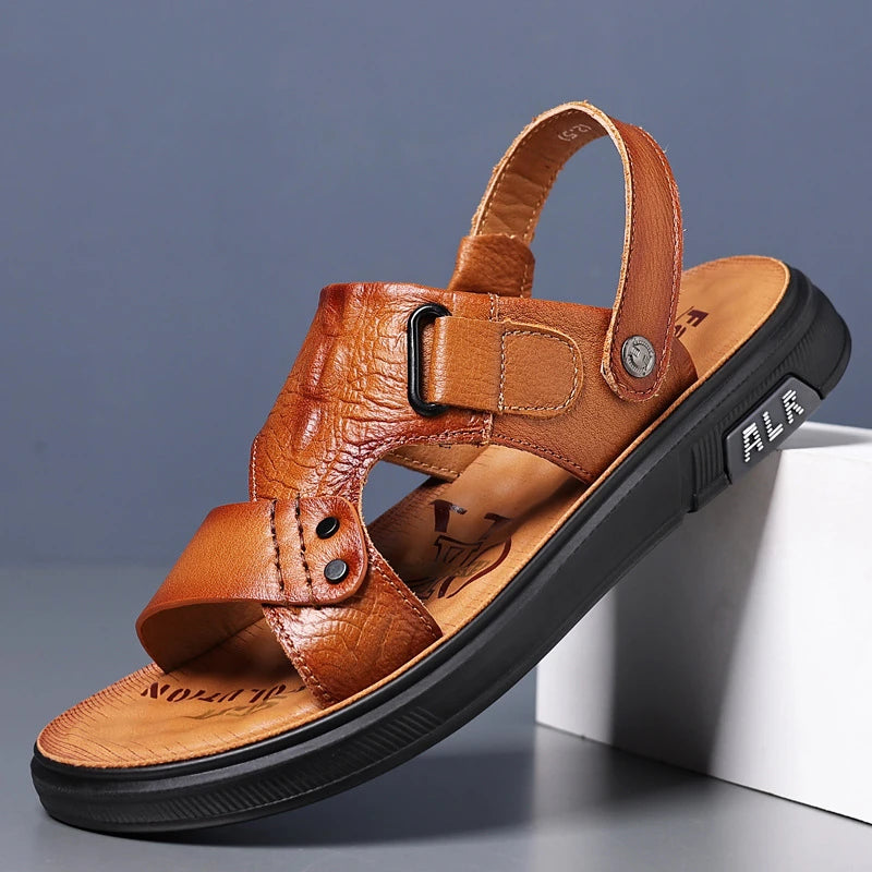 Mens Brown Leather Two Way Wear Sandals Open Toe Adjustable Strap Zpaxo Brown 42 China Mainland