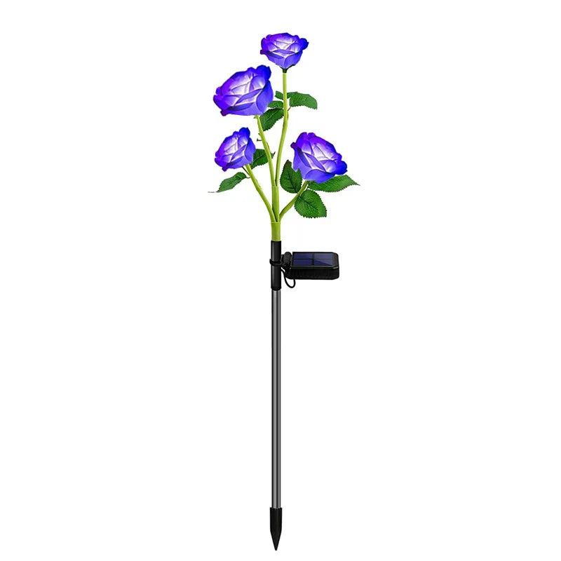 Solar Garden Lights Outdoor Color Changing Rose Light for Yard Christmas Decoration Enlarged Solar Panel Realistic Flower Lamp Zpaxo 4 Head-Blue 2 PCS China Mainland