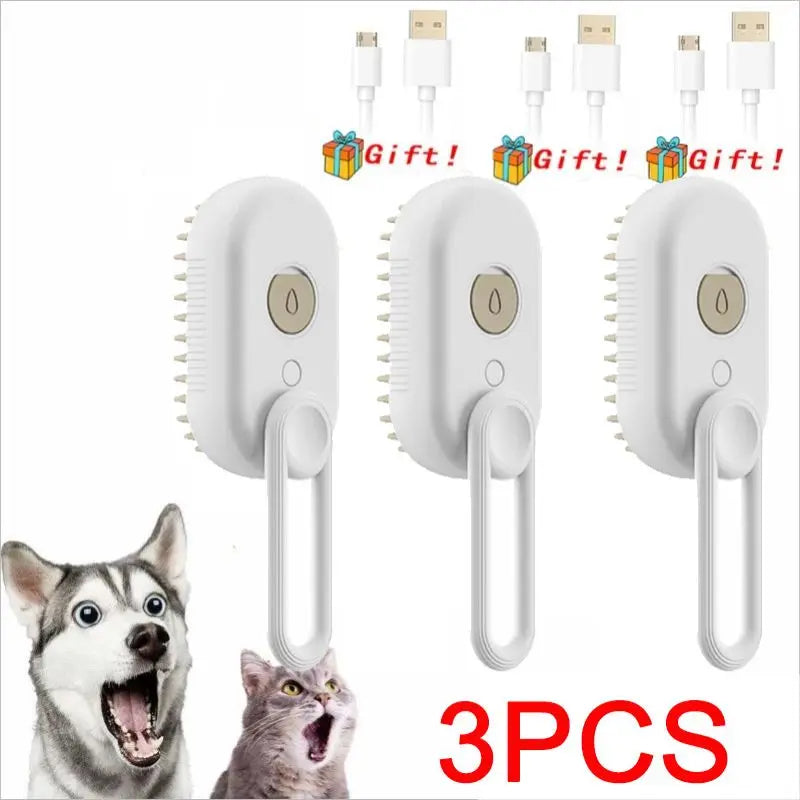 Cat Dog Pet Spray Massage Brush One Button Steam Spray Folding Rotatable Floating Hair Bath Hair Removal Brush Comb Zpaxo 3pcs-white
