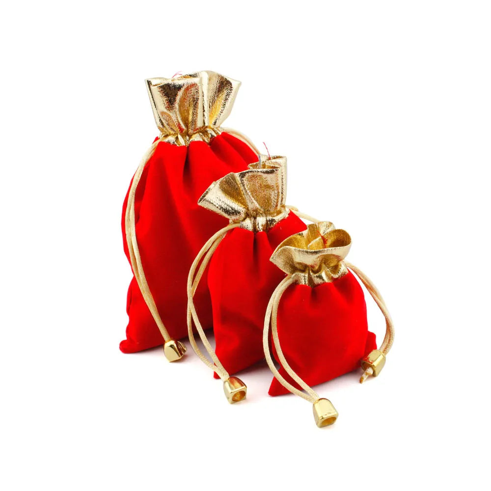 Red Velvet Drawstring Jewelry Pouches – 9/18/27pc Gift Bags
