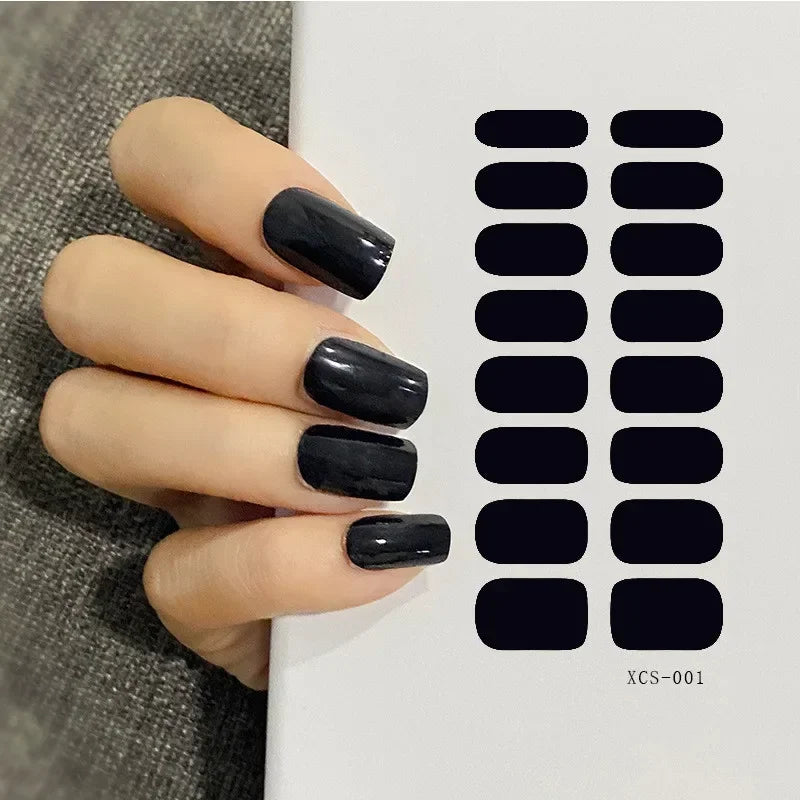 53 Colors Nail Polish Stickers Pure Strips Waterproof Adhesive Full