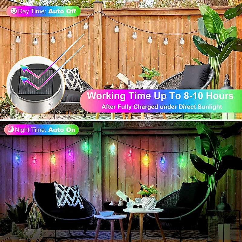 Solar Hanging Lamps Outdoor Waterproof Crackled Glass Christmas Zpaxo