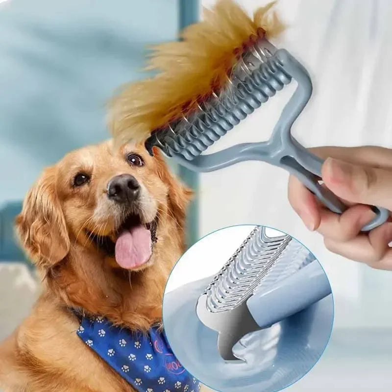 2-in-1 Cat & Dog Grooming Brush – Knot Cutter & Shedding Comb