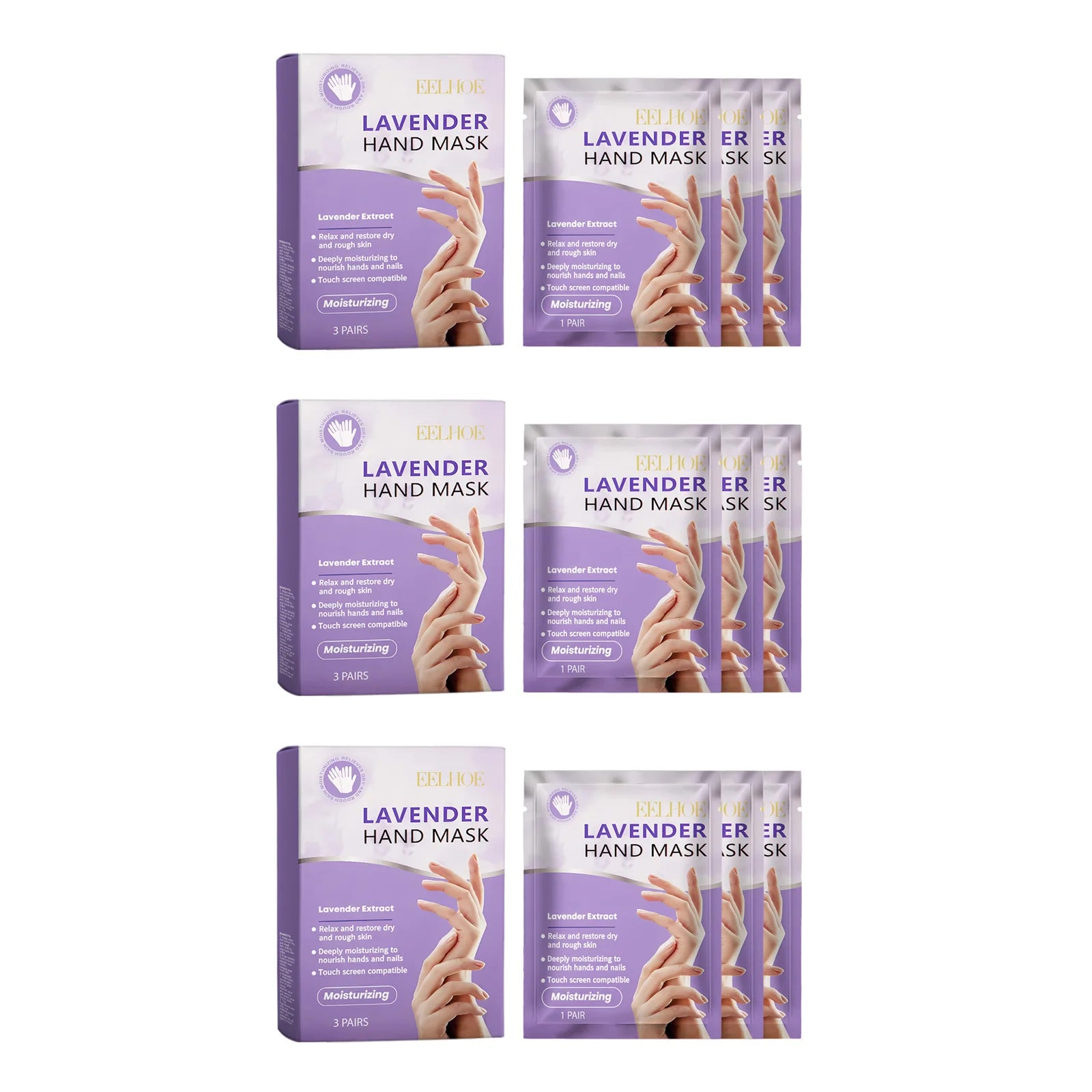 Lavender Moisturizing Hand Mask Nourishing Exfoliating Remove Dead Skin Brightening Niacinamide Hand Care for Soft Smooth Skin Zpaxo 3 x 3Pcs Boxed