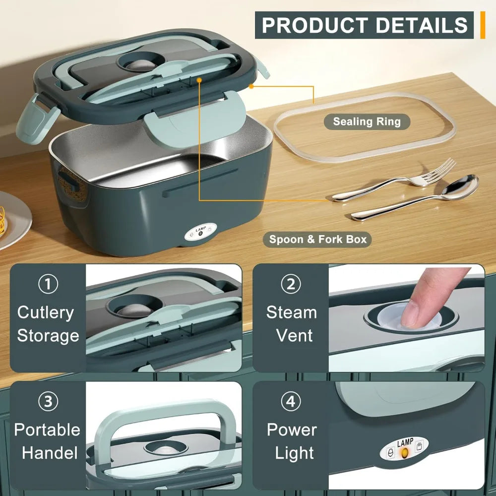 EU Lunch Box Food Heater Leakproof Portable Food Warmer Heated Lunch Box for Car Home Truck Stainless Steel Container 12V 24V Zpaxo