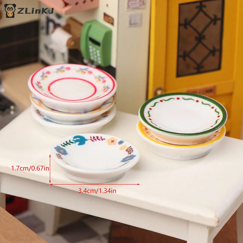 ▶5PCS 1:12 Dollhouse Mini Plates Dishes Model Dollhouse Simulation Kitchen Decoration Dolls House Accessories Pretend Play Toys Zpaxo