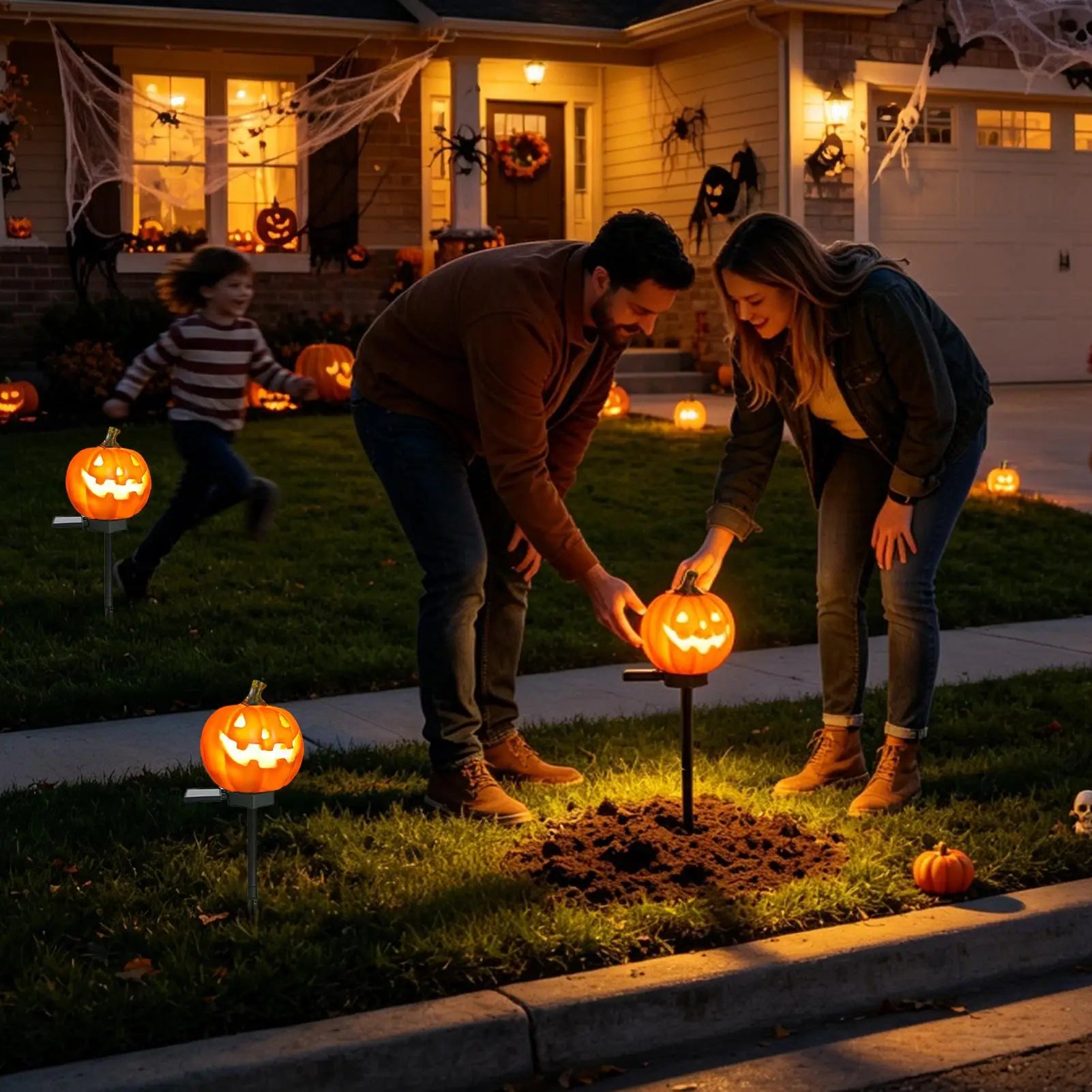 Halloween Solar Lights Cute Waterproof Resin Landscape Lamp Pumpkin